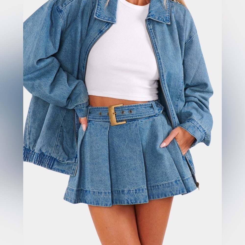 New Show Me Your Mumu Lohan Mini Skirt Skort Ozone Indigo Denim Sz L - Picture 15 of 16